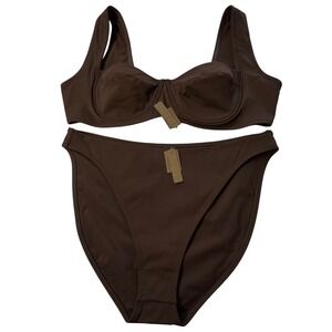 SKIMS Shaping Swim Underwire Bikini Top + Dipped Bikini Bottom Cocoa 3X